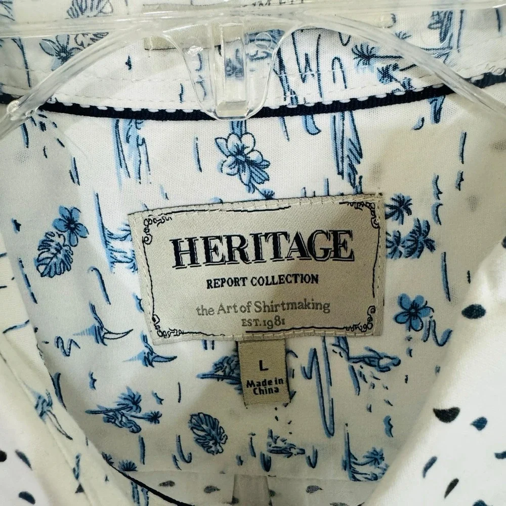 Heritage Report Collection Men‎ L Water Drop Shirt White Short Sleeve Slim Fit